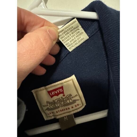 Levi Polo Vintage Short Sleeve‎ Men’s Shirt Size Medium Navy and White - Picture 4 of 5